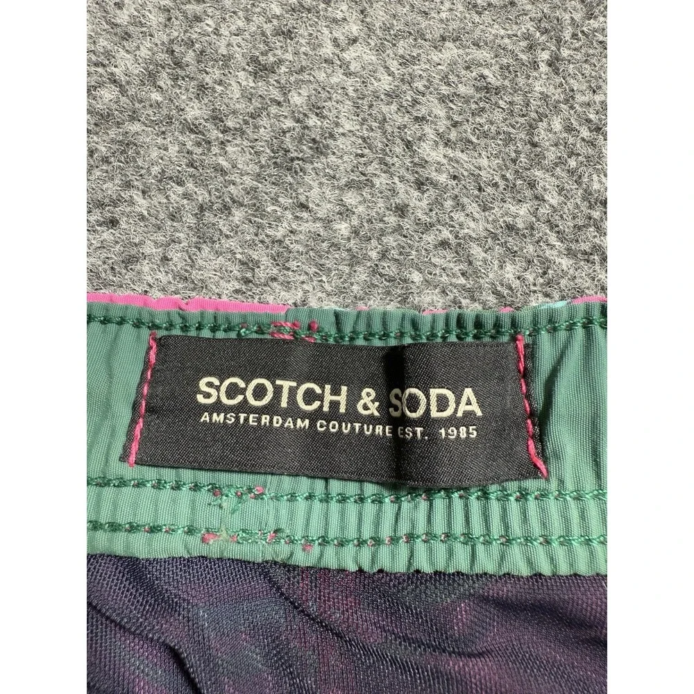Scotch & Soda Swim‎ Shorts Large Lined Pink Tropical Print Draw String